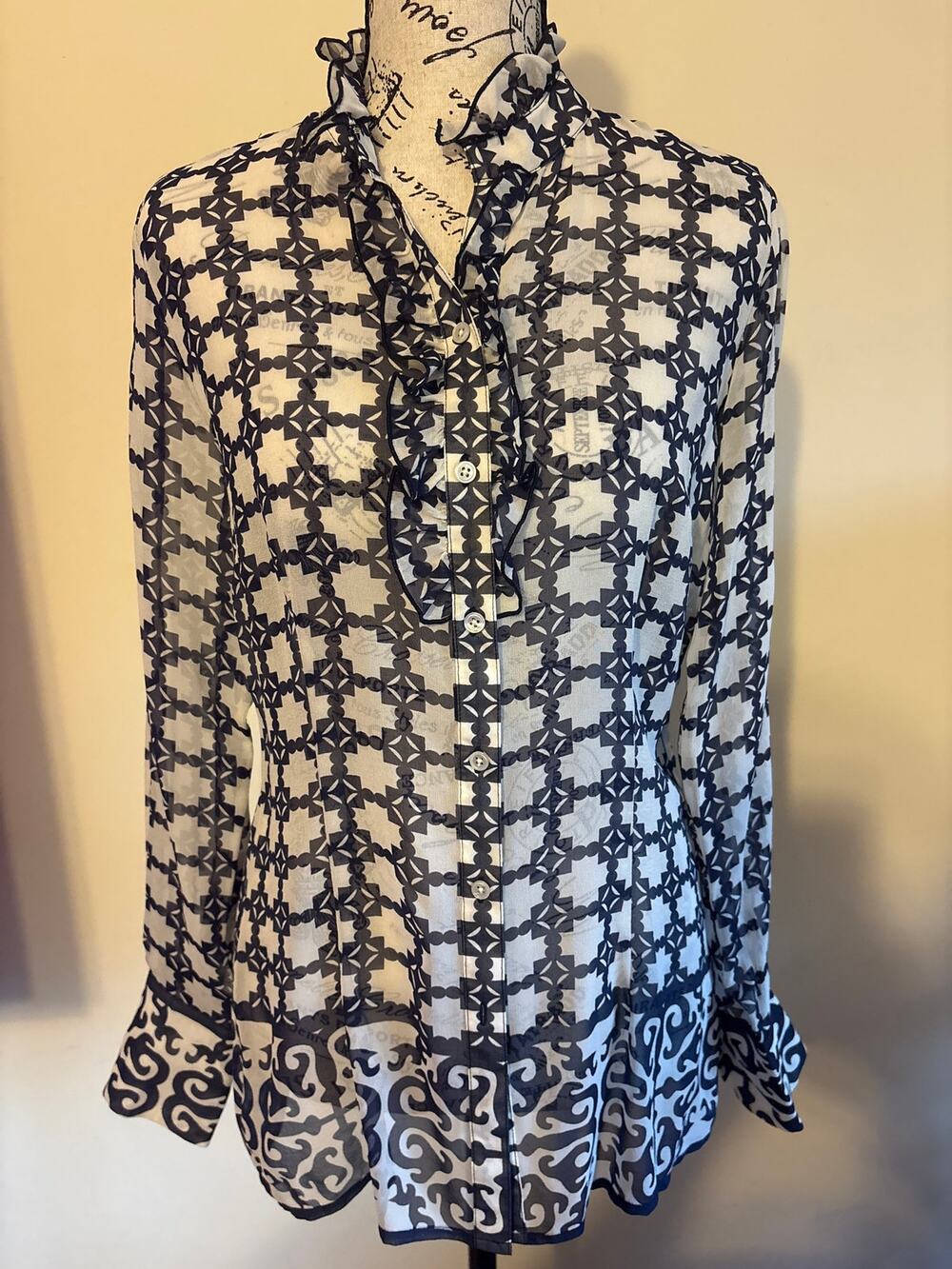 Harold's Navy and White Geometric Print Button Down Sz Small NWOT